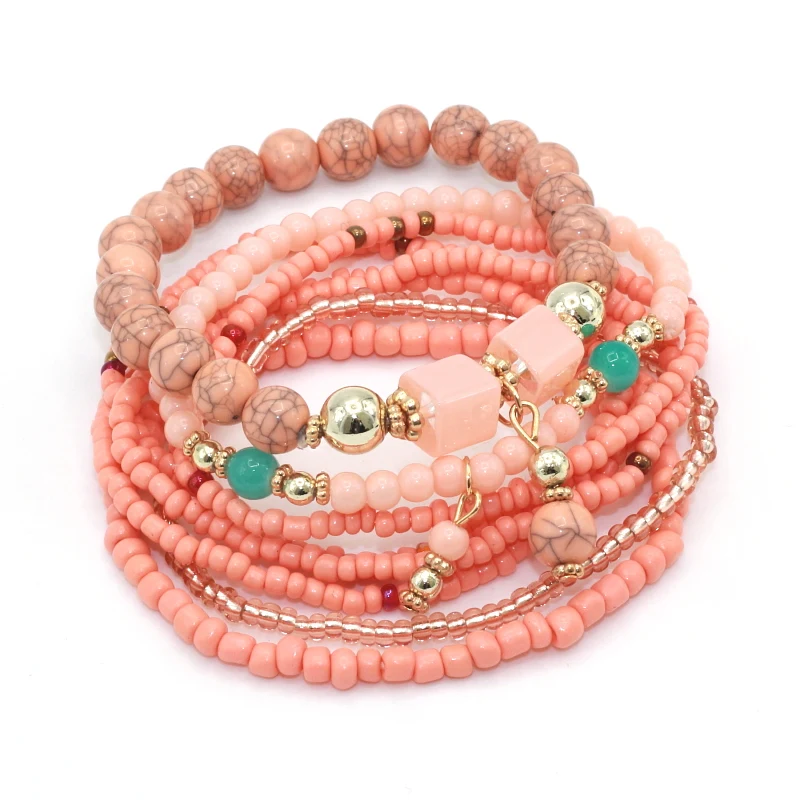 

8 Pcs/Set Elegant Multilayer Natural Stone Beads Bracelet Sets Fashion Resin Charms Pendants Bracelets for Women Gift