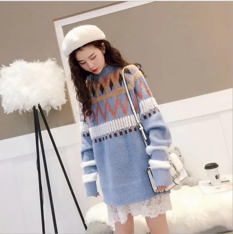 Sweet Winter Autumn Women Sweater Pullovers O-Neck Long Sleeve Loose Female Knitted Tops Jumper Elastic Soft Warm CQ2749