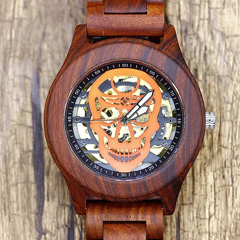 Red Wooden Mechanical Watch for Men Unique Lug Design Top Brand Luxury Quartz Wood Band Wrist Watches Red Wooden Mechanical Watch for Men Unique Lug Design Top Brand Luxury Quartz Wood Band Wrist Watches