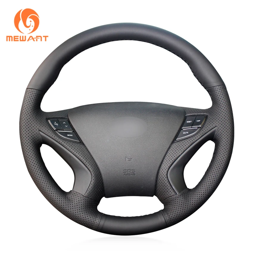 

MEWANT Black Artificial Leather Comfortable Soft Hand Sew Steering Wheel Cover for Hyundai Sonata 8 2011 2012 2013 2014