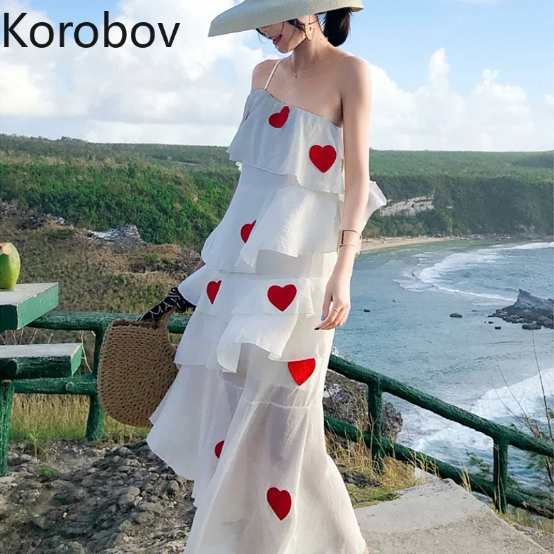 Korobov новое летнее богемное пляжное платье с узором в виде сердечек нарядное для
