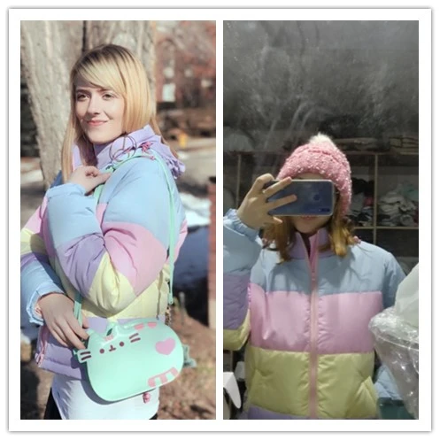 Harajuku/радужные куртки со съемной шляпой для женщин; универсальная плотная одежда; свободные разноцветные пальто для женщин