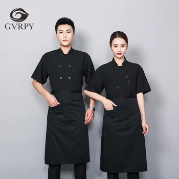 

Solid Color Collar Collar Double-breasted Chef Overalls Male Restaurant Wine Chef Uniform Uniform Cafe Baking Waiter Work Shirt