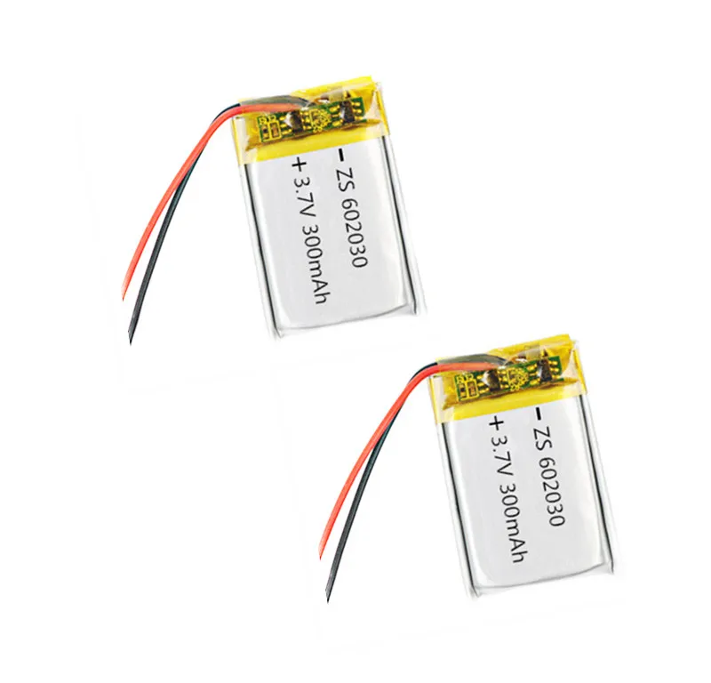 

Free Shipping2pcs 3.7V 300mAh 602030 Lithium Polymer Li-Po Rechargeable Battery For Smart Watch PSP LED Lamp RC Helicopter