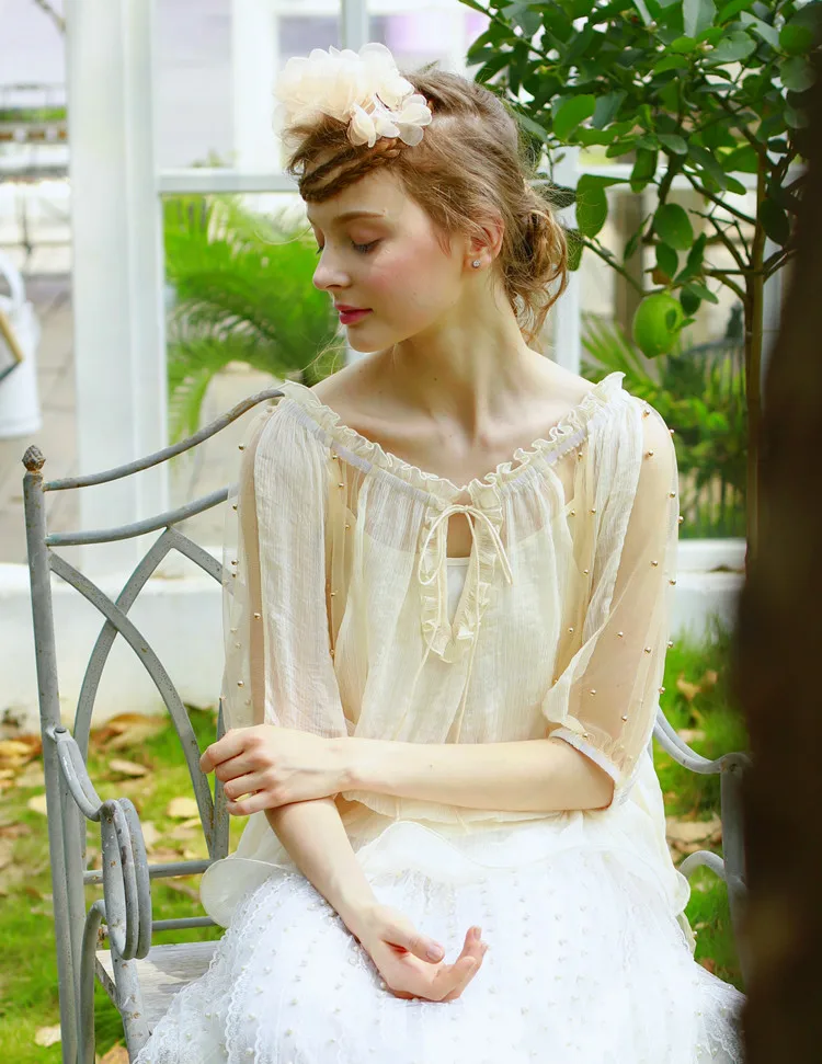 Линетт's chinoisury Летняя женская рубашка с вышивкой бисером Фея Солнцезащитная рубашка