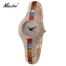 Женские кварцевые часы Miss Fox с австрийскими кристаллами, роскошные женские часы с золотым браслетом, женские часы для женщин, Часы Montre Femme