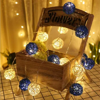 

Waterproof 4m 20LED Dark Blue White Rattans Wicker Balls LED String Light Fairy Outdoor Light Wedding Party Decor EU Plug AC220V