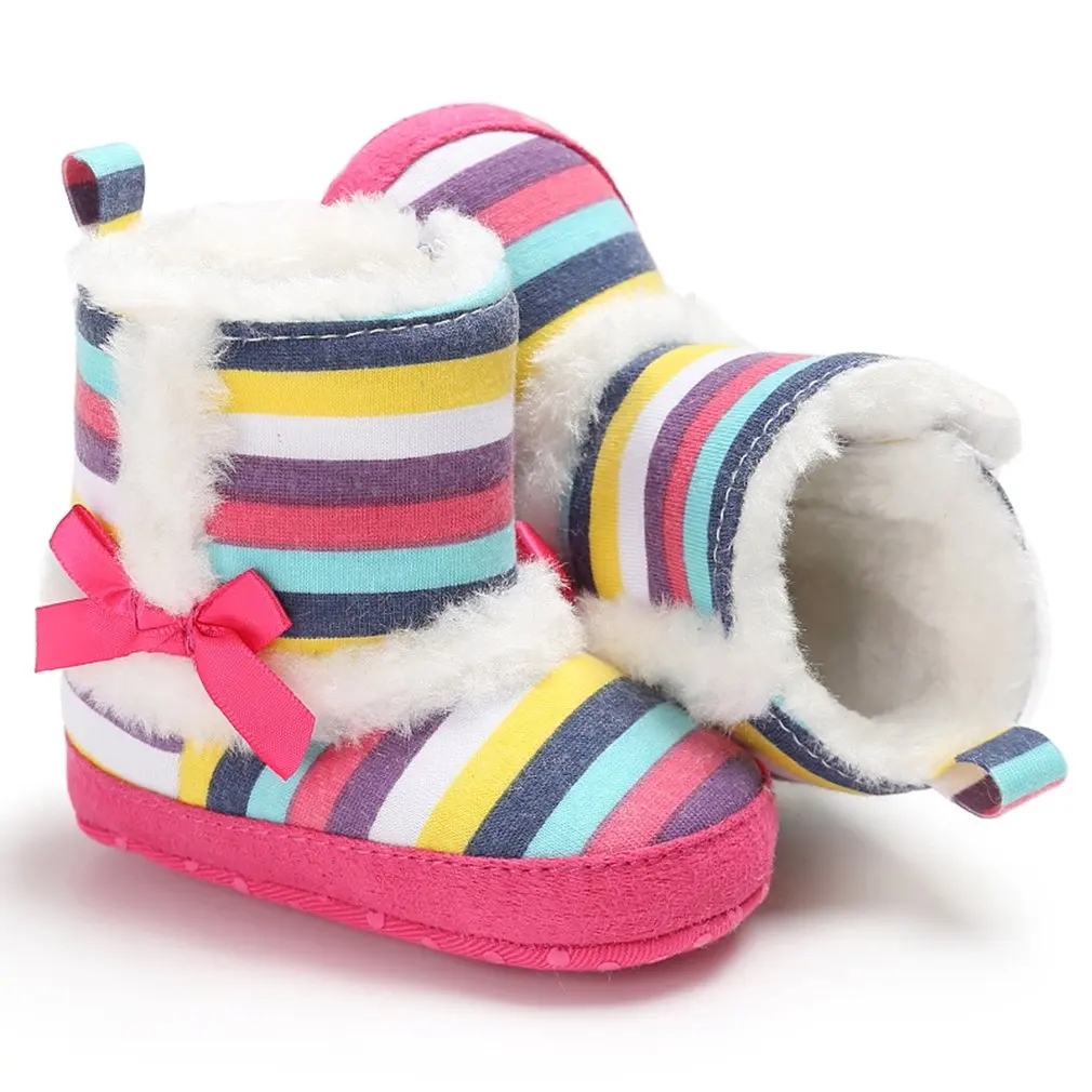 Детские ботинки С Разноцветными полосками; шерстяные ботинки для малышей; хлопковые ботинки