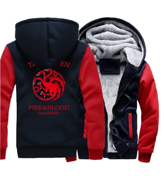 

Targaryen Fire & Blood Print Hoodies Men 2018 Hot Sale Winter Thick Sweatshirts Zipped Hoodie Game of Thrones Hip Hop Hoody Men