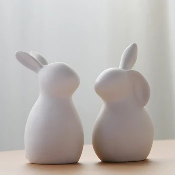 

white ceramic cute rabbit ornaments for living room courtyards miniture garden decorations home decor bunny porcelain figurines