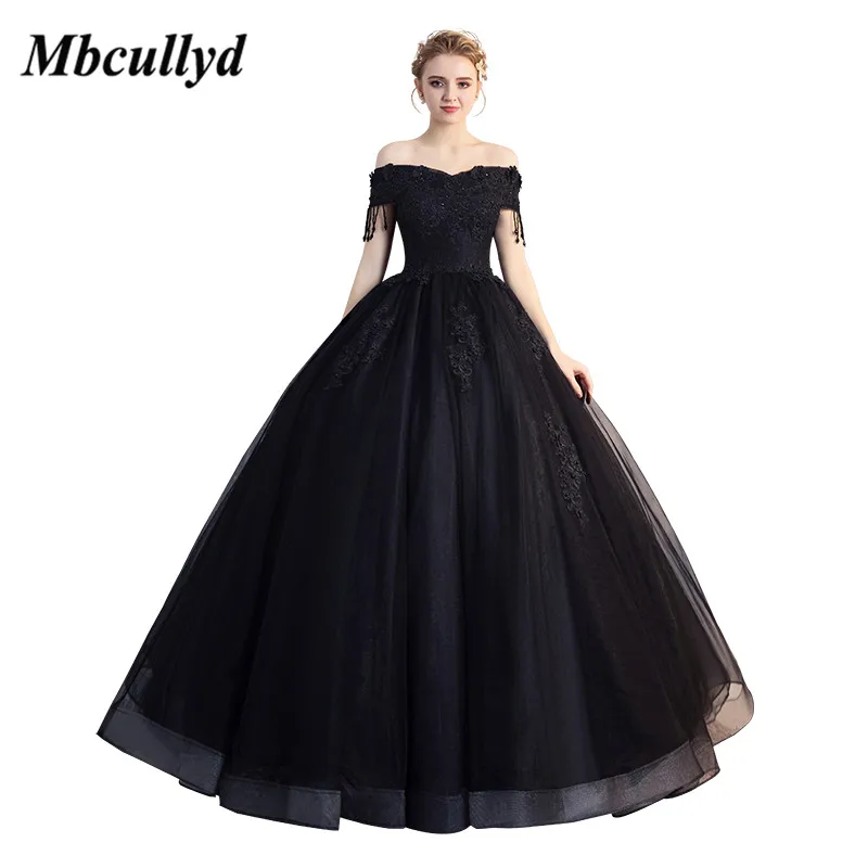 Черное бальное платье mbculyd Quinceanera с открытыми плечами и бисером длиной до 16 дюймов