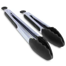 2 Pcs/Set BBQ Clip Stainless Steel Silicone Non-slip Food Salad Bread Barbecue Tongs Thermostability Kitchen Baking Tool Hogard