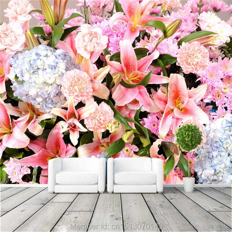 

Flower world Photo Wallpaper Custom Large View Wallpaper Canvas Silk Wall Painting Art Mural Room decor Rose Lily Tulip Flowers