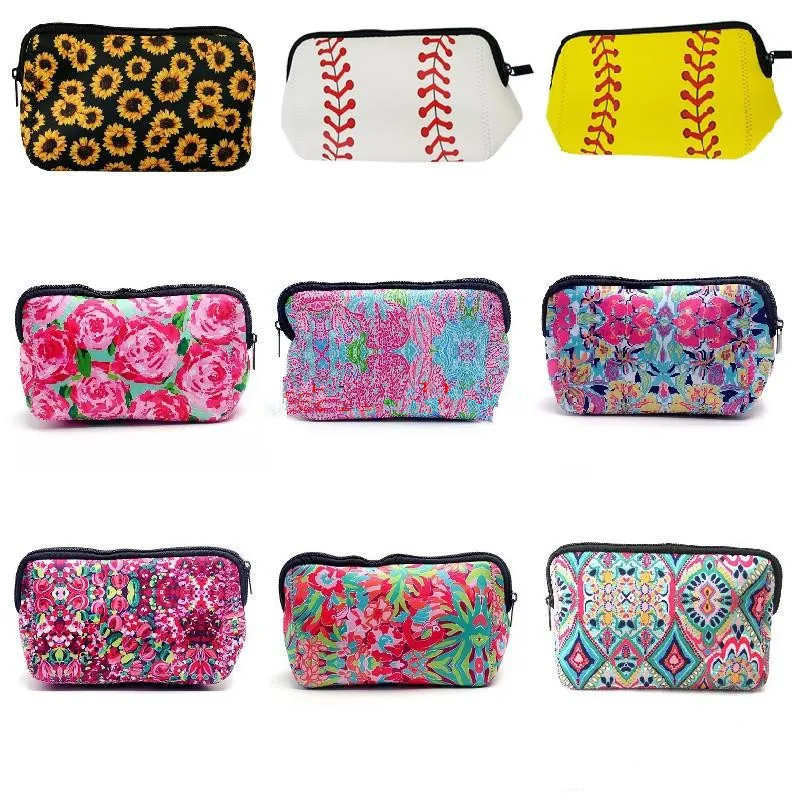  1PC Flower Cosmetic Receiving Bag Waterproof Neoprene Zipper Travel Portable Toiletry Makeup Pencil