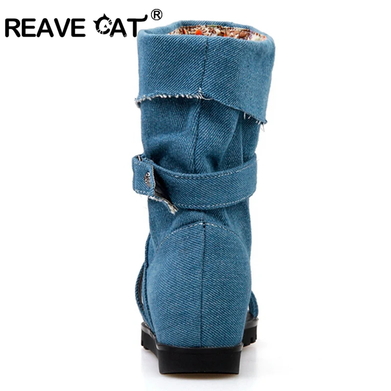 REAVE CAT/джинсовые ботильоны для женщин; коллекция года; женские летние ботинки; Ботинки на каблуке; женская обувь с открытым носком; Botas Feminino Botas Mujer; A942