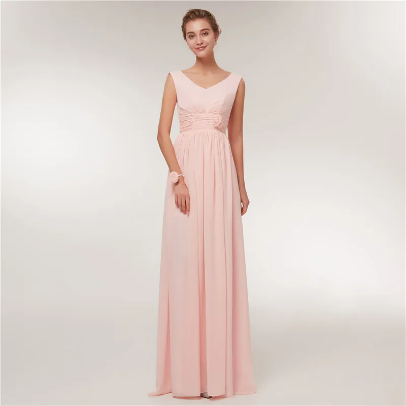 Beauty-Emily Long Chiffon Blush Pink Bridesmaid Dresses - Simple A-Line Formal Party Prom Dresses image 3