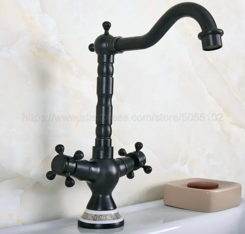 Oil Rubbed Bronze Kitchen Faucet 360 Degree Sink Faucet Swivel Spout Double Cross Handle Deck Mounted Mixer Taps znf648