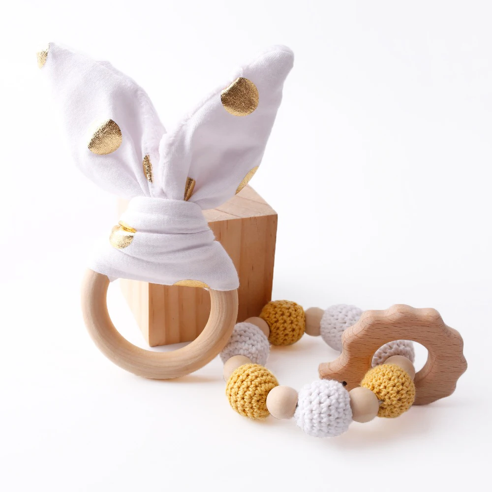 2PC Wooden Ring Natural Baby Rabbit Ear And Rattle Crochet Beads Animal Shape Wooden Teether Chew Toys Bracelets Wooden Baby Gym 2PC Wooden Ring Natural Baby Rabbit Ear And Rattle Crochet Beads Animal Shape Wooden Teether Chew Toys Bracelets Wooden Baby Gym