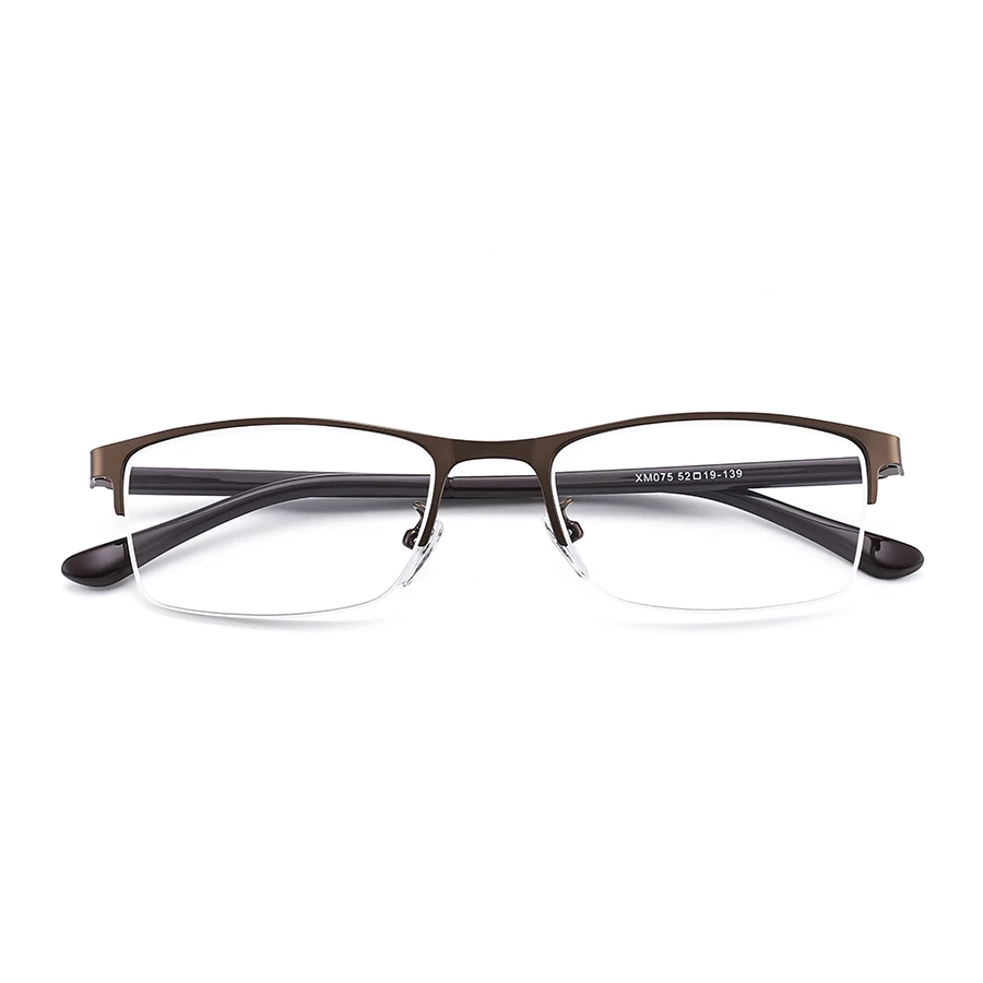 Мужские и женские очки для чтения мужские s металлическая полуоправа смола линзы очки для чтения+ 1 1,5 2 2,5 3 3,5 4 диоптрий с чехлом - Цвет оправы: Brown With Case