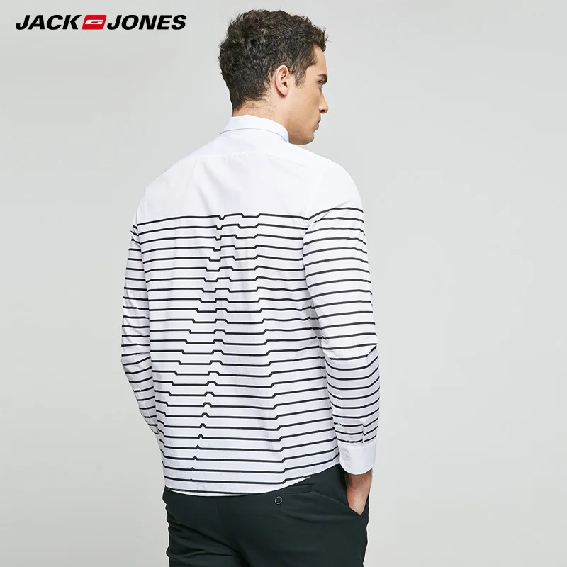 جاك و جونز العلامة التجارية 2018 جديد منتظم القطن الذكية عارضة نمط كامل طول الأكمام بدوره إلى أسفل طوق الذكور القمصان | 217105508