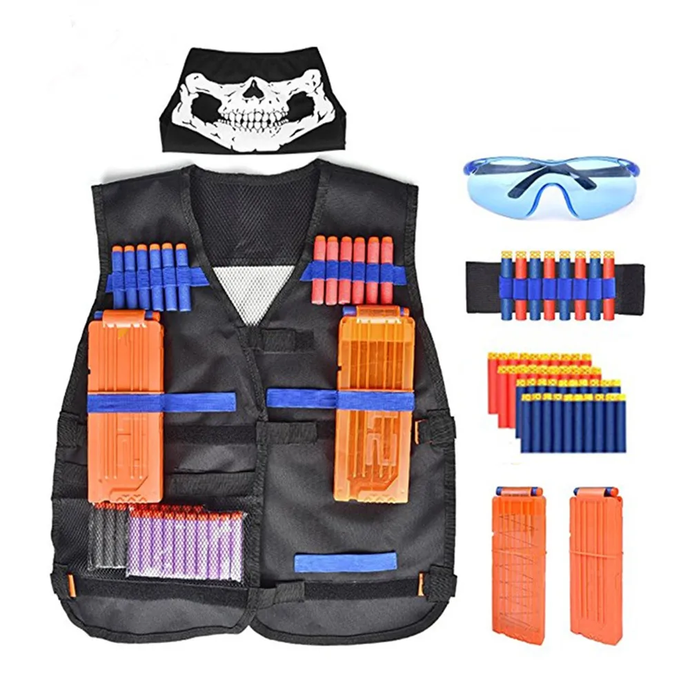 Kids Soft Bullet Tactical Items Kits for Nerf N-strike Elite Series 40 Refill Bullets Reload Clip Face Cover Goggles Wristband