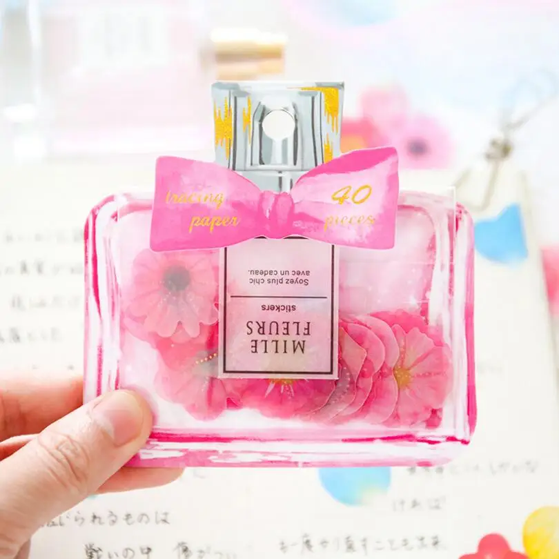 

40 pcs Creative bowknot scent-bottle Stickers Flowers petal sakura Decorative Stickers Scrapbooking DIY Diary Album Stick Lable