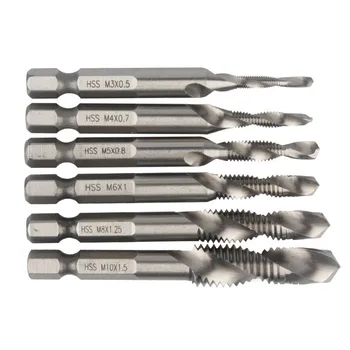 

6pcs/set 1/4'' Titanium Coated High Speed Steel HSS Screw Thread Metric Spiral Fluted Hand Plug Tap Bit Set