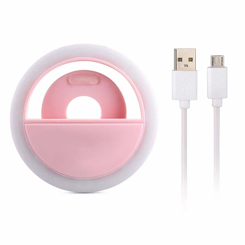 USB зарядка селфи вспышка светодиодный камера телефон фотография кольцо свет для телефонов планшеты EM88 - Цвет: Розовый