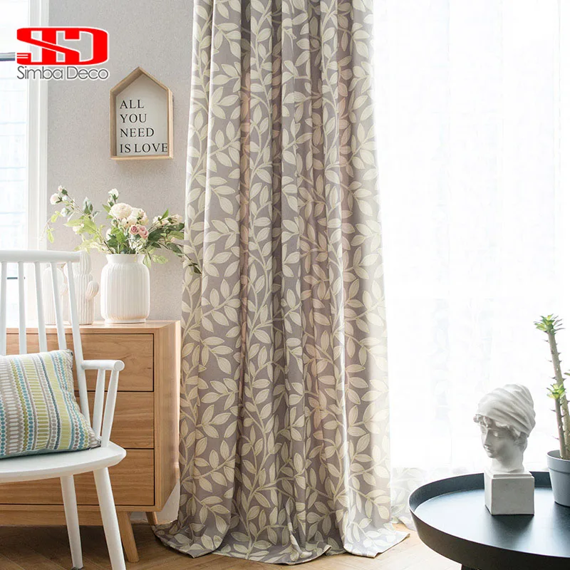 

Modern Print Leaves Fabric Curtains For Living Room Darkening Country Style Mathing Tulle Window Treaments Simple Ceiling Decor