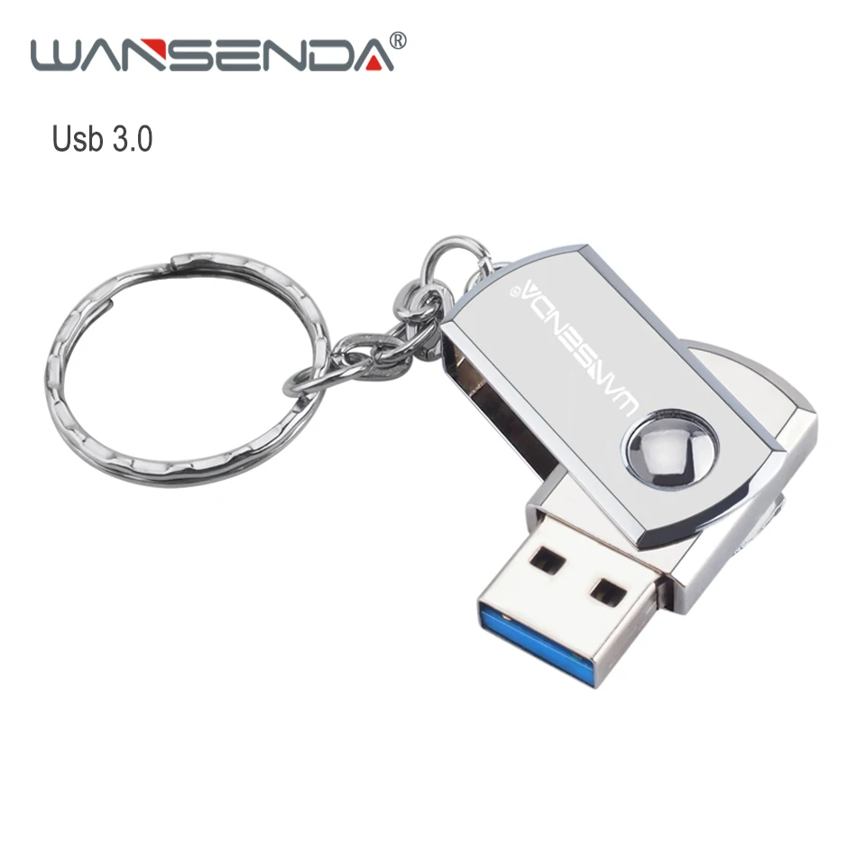 

New WANSENDA Metal USB Flash Drive USB 3.0 Key Chain Pen Drive 8GB 16GB 32GB 64GB 128GB 256GB Pendrive Rotation USB Memory Stick