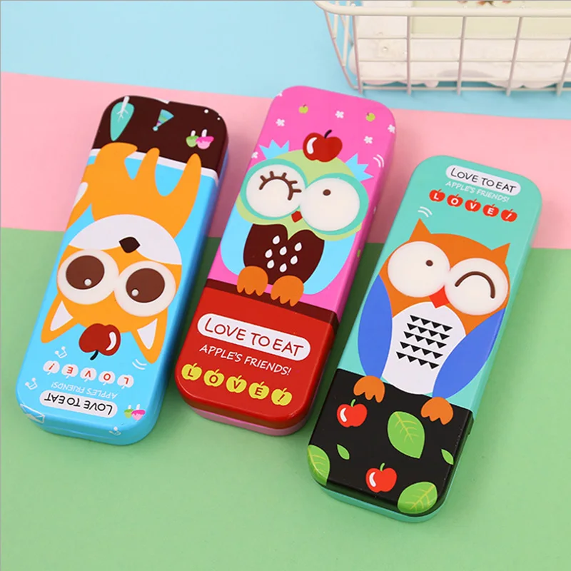 

New creative cartoon double-layer stationery box owl relief pencil box children's pencil box