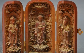 

Old Tibet Buddhism boxwood Carved Kwan-yin Guan Yin Shakyamuni Buddha Statue
