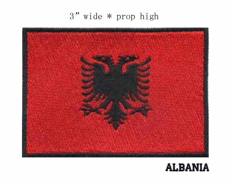 

3" wide Albania embroidery flag patch black border free shipping iron on backing custom embroidered patch