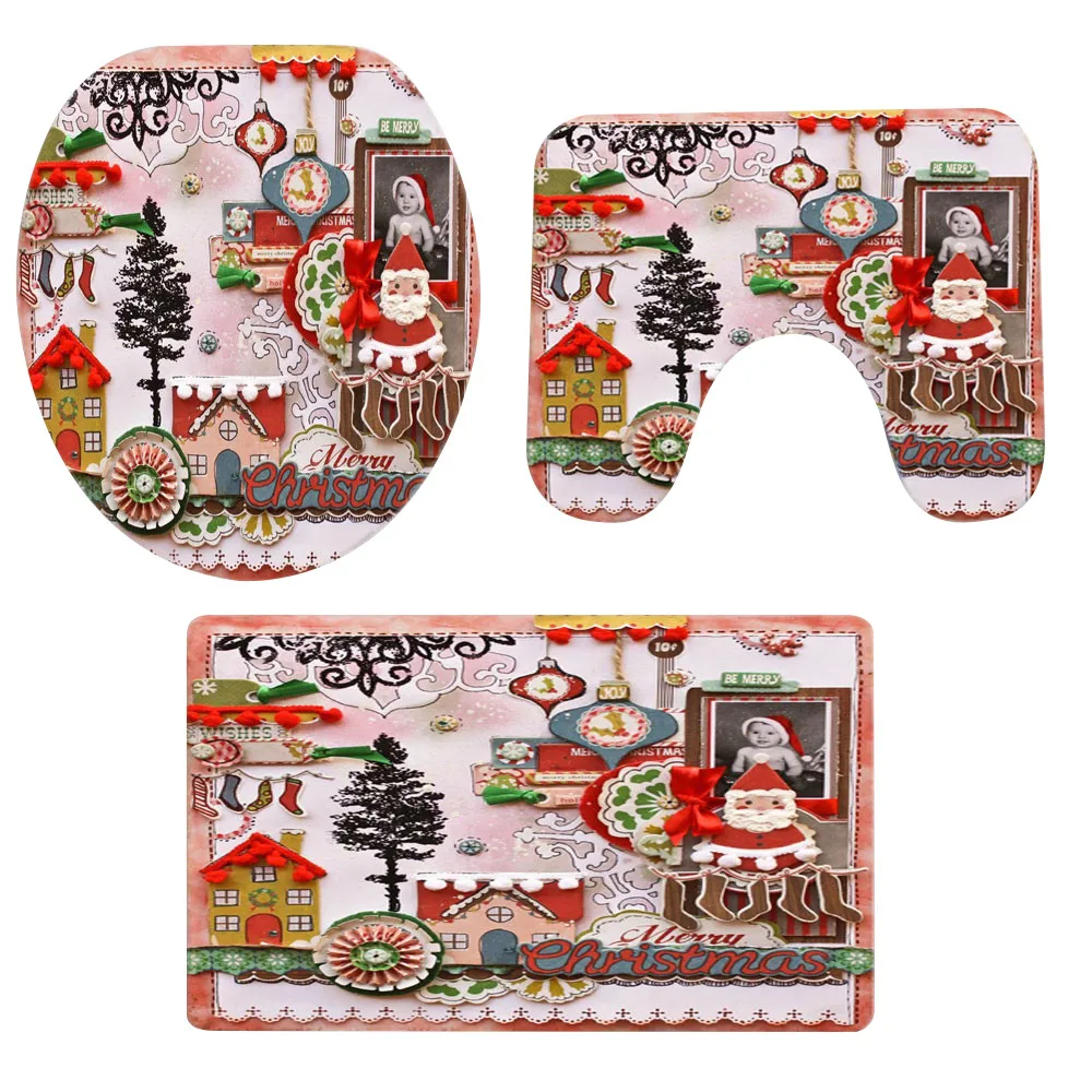 3 шт Рождественский нескользящий коврик для ванной+ крышка для унитаза+ коврик для ванной набор Рождественские украшения для рождественские украшения для дома подарок - Цвет: I