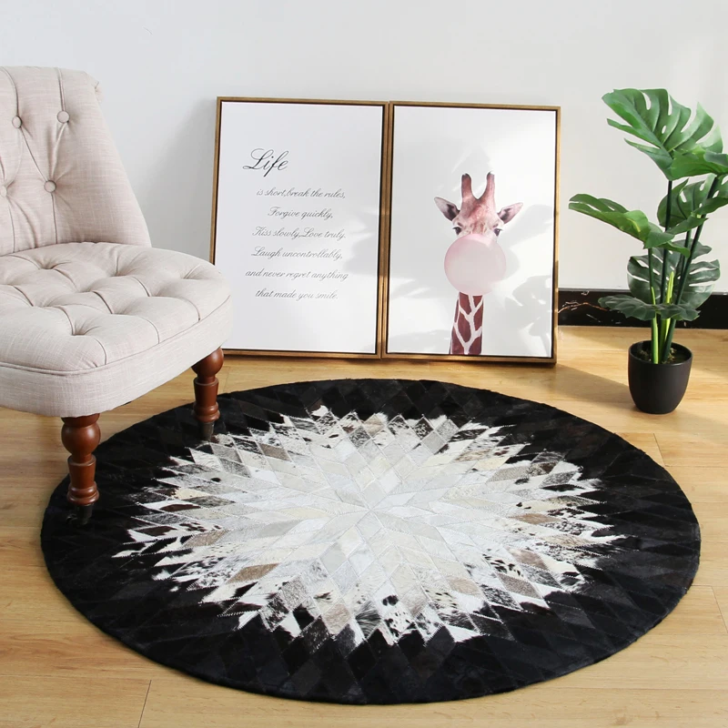 Ручная работа, Воловья кожа, сплайсированный круглый маленький ковер в Северной Европе, компьютерное кресло для учебы, гостиной, Настольный коврик, прикроватный коврик для спальни