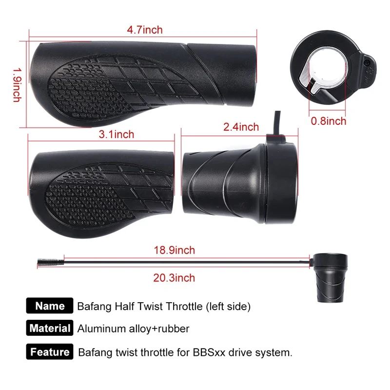 Discount E-bike Half Twist Throttle Speed Control On The Left 3PIN For BAFANG 36V 48V 52V Mid Motor Electric Bicycle Conversion Kit 3