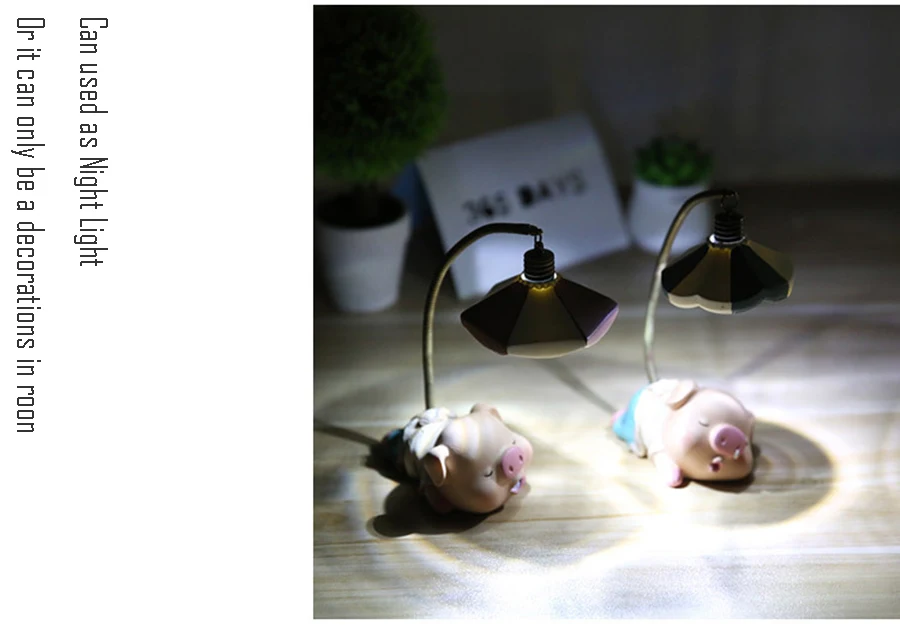 Pig Cartoon LEDs Button Cell Powered Reading Desk Table Bedside Lamp Light LED night light for kids room (8)