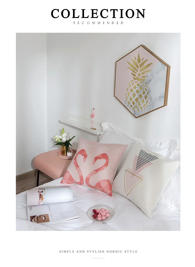 Нордический стиль декоративная подушка для дома обложка Розовый фламинго Золотой ананас геометрические подушки Чехол наволочка для дома Декор 43x43 см