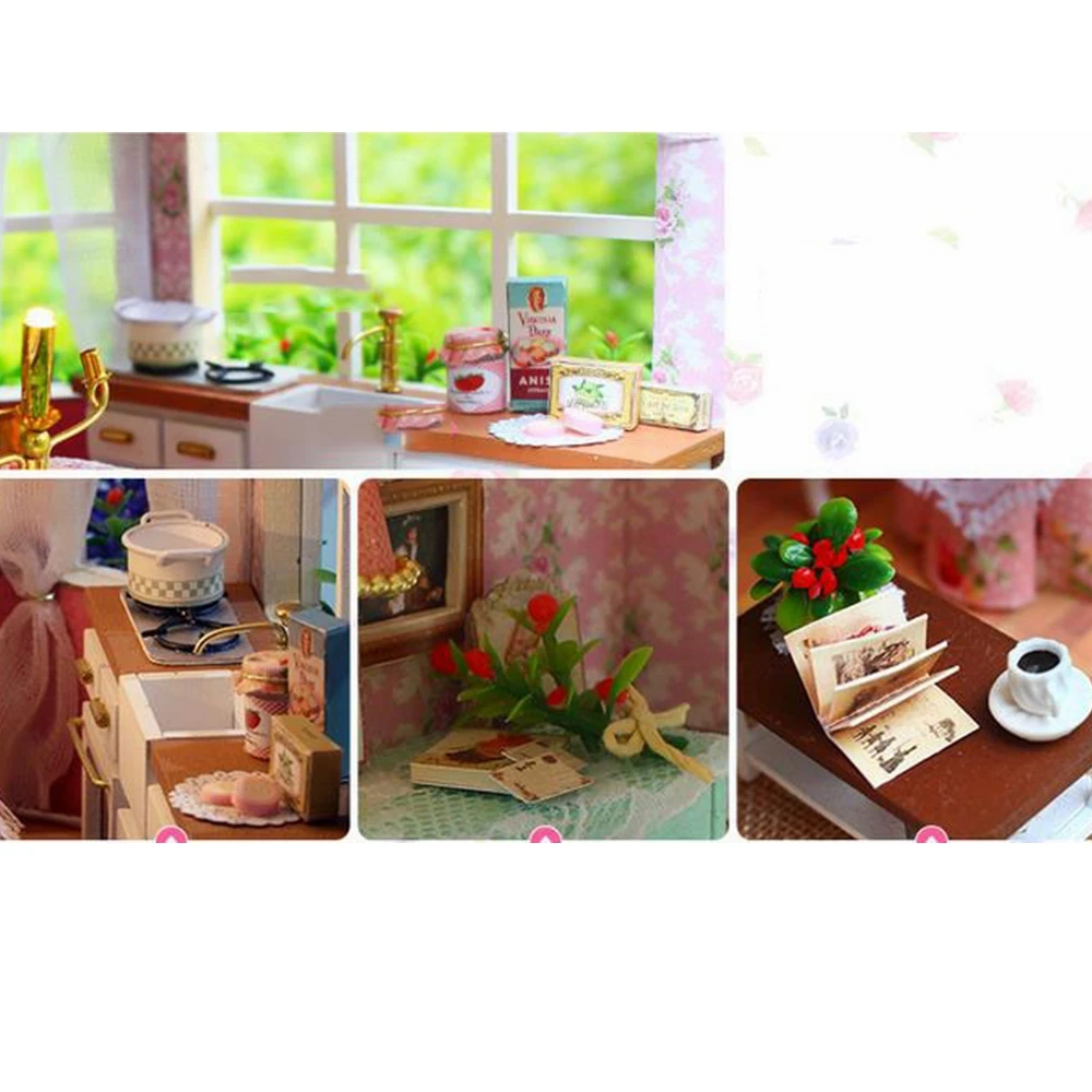 DIY 3D Деревянный кукольный домик принцесса комната ручной работы декорации и подарки на день рожденья детская игрушка с мебелью для подарка на день рождения