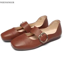 Whensinger/Женская обувь на плоской подошве, лоферы из натуральной кожи, повседневная обувь на плоской подошве с металлической пряжкой, винтажная Элегантная модная обувь