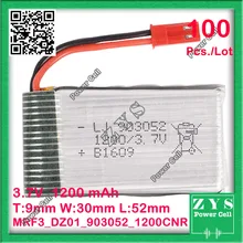 100pcs. Embalagem De Segurança Conector 2pin 3.7 V bateria de Polímero de lítio 903052 1200 mah para UAS UAV Drone Zona mini zangão fpv 9x30x52mm