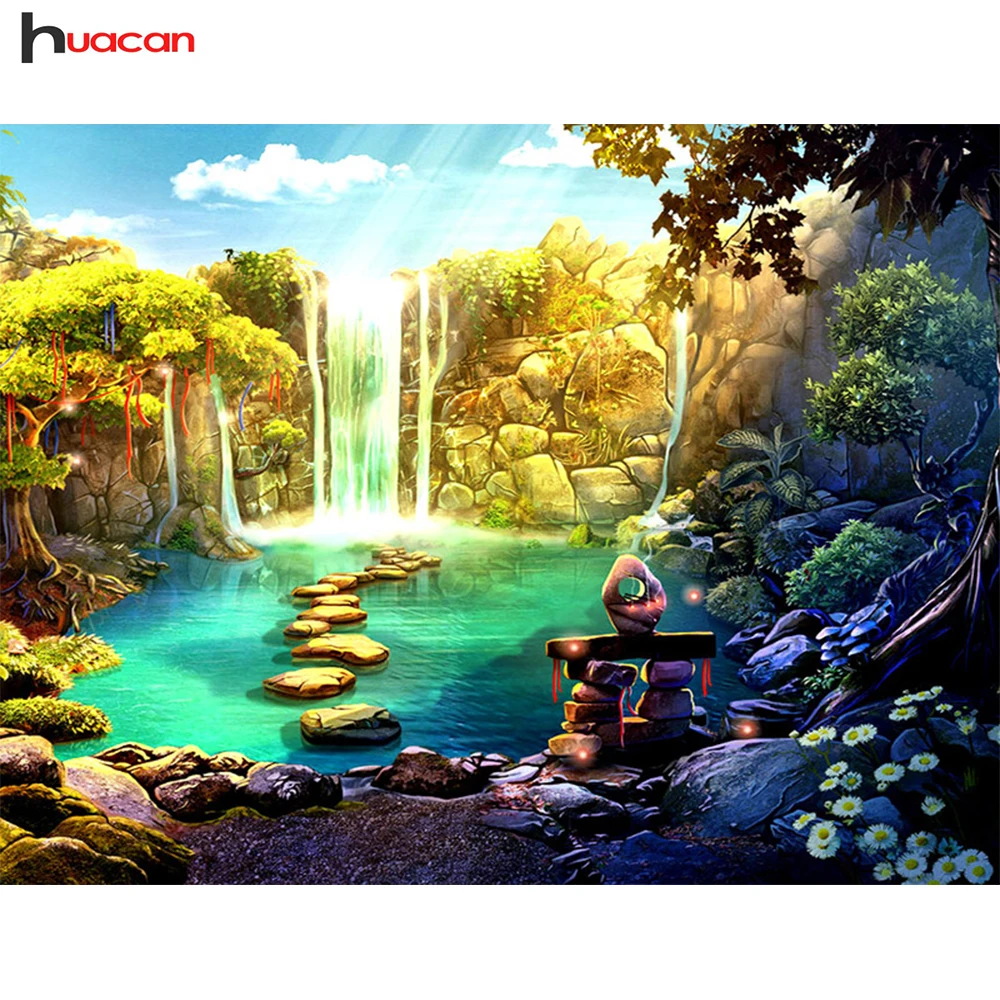 

Huacan Diamond Mosaic Landscape Handmade Gift Picture of Rhinestone Diamond Mosaic Needlework Embroidery Wall Art