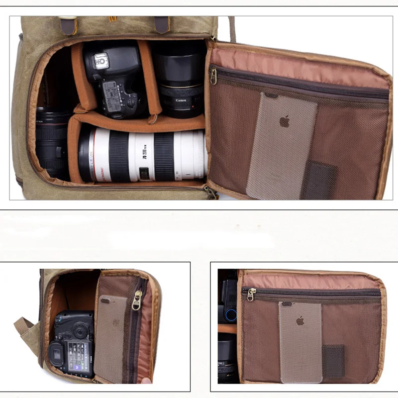 Сумка для фотосъемки камера SLR наплечный рюкзак для фотосъемки Многофункциональный водонепроницаемый вместительный парусиновый рюкзак с восковой краской сумка для улицы