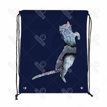 Темно-синий силуэт кошка Kitty Pet Печать Drawstring Рюкзак для покупок дорожна Сумка Обувь Подарочная сумка mochilas feminina
