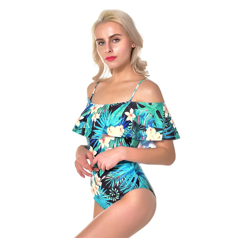 Sexy One Piece Swimsuit One shoulder Floral Ruffle Swimwear Women Swimsuit Bathing Suit Push Up Bikini 2019 fato de banho mayo