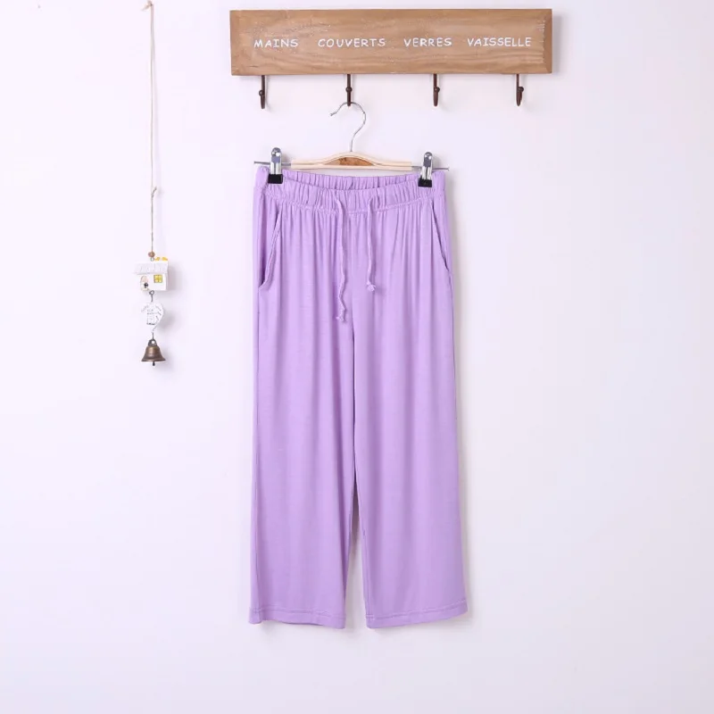 Для женщин Пижамные штаны для мужчин шнурок летние Sleepdress женский салон Повседневное сна брюки теленок-длина Брюки для девочек сна платье differentsize - Цвет: purple