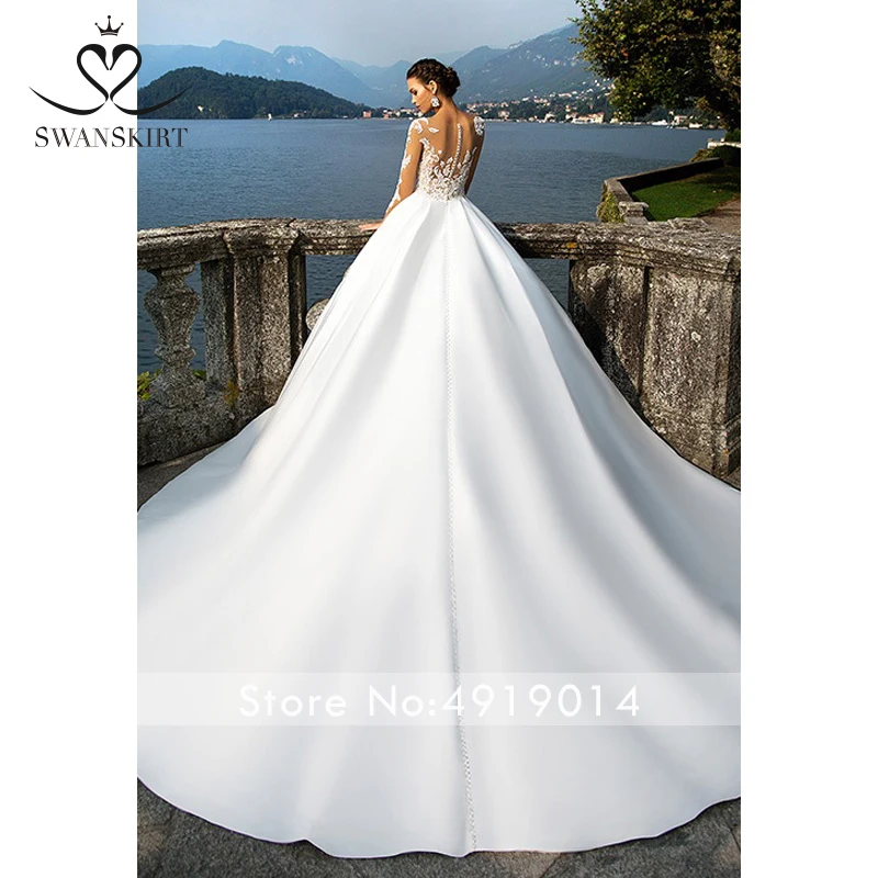 Сатиновые Свадебные платья Swanskirt с глубоким круглым вырезом модель 2020 года