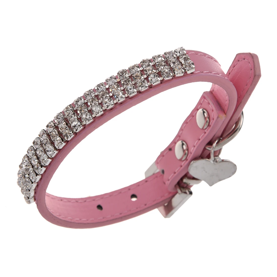 Genuine Leather Pink Pet Collar with Sparkly Rhinestone Cats or Dogsin