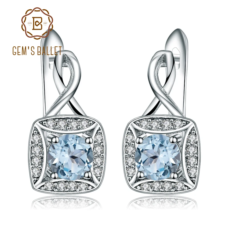 

Gem's Ballet Natural Sky Blue Topaz Genuine 925 sterling silver Clip Earrings For Women Fashionable Jewelry Gift Wedding