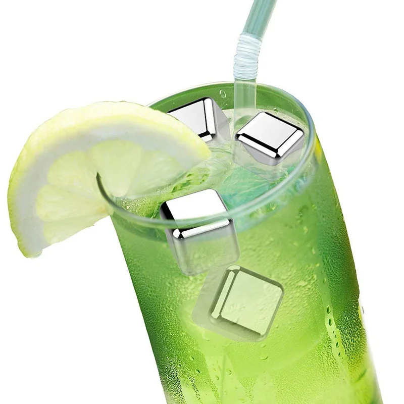 LMETJMA 8pcs/set Stainless Steel Reusable Ice Cubes Chilling Stones with Tongs Whiskey Stones Drink Coolers for Wine KC0152